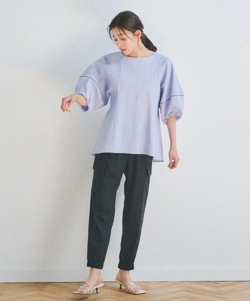 コットンリップルブラウス《洗濯機で洗える》