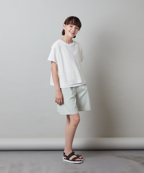 a.v.v（アーヴェヴェ）の「[140-150]【2点セット】サイドリボンメッシュニットベストセット（ベスト・キッズ・ブラック/アイボリー・140/150）」の8枚目の写真