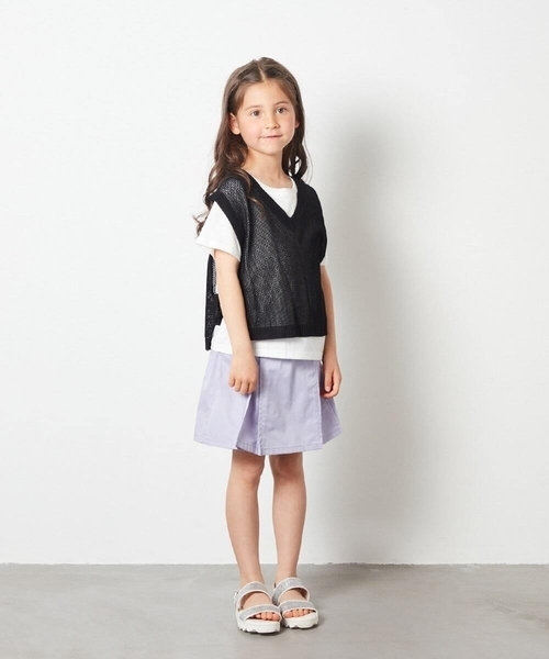 a.v.v（アーヴェヴェ）の「[140-150]【2点セット】サイドリボンメッシュニットベストセット（ベスト・キッズ・ブラック/アイボリー・140/150）」の13枚目の写真