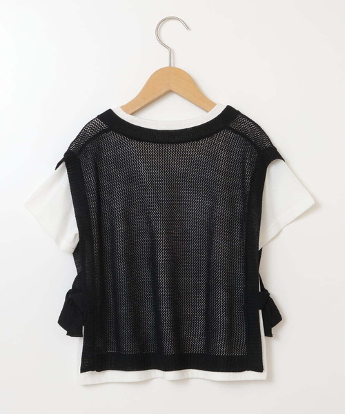 a.v.v（アーヴェヴェ）の「[140-150]【2点セット】サイドリボンメッシュニットベストセット（ベスト・キッズ・ブラック/アイボリー・140/150）」の17枚目の写真