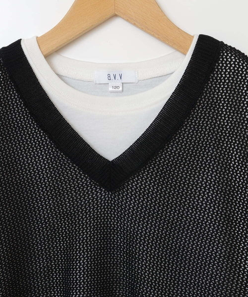 a.v.v（アーヴェヴェ）の「[140-150]【2点セット】サイドリボンメッシュニットベストセット（ベスト・キッズ・ブラック/アイボリー・140/150）」の18枚目の写真