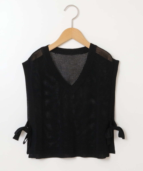 a.v.v（アーヴェヴェ）の「[140-150]【2点セット】サイドリボンメッシュニットベストセット（ベスト・キッズ・ブラック/アイボリー・140/150）」の21枚目の写真