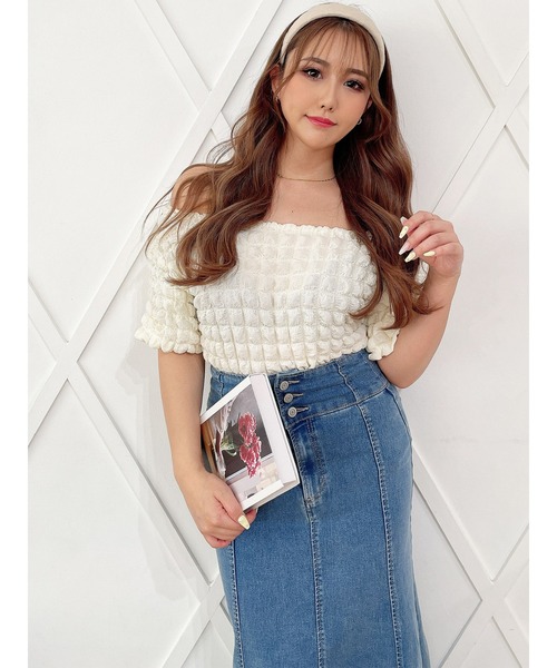 DURAS(デュラス)の「ワッフル袖ボリュームカットソー(Tシャツ/カットソー・レディース・チェック/アイボリー/イエロー・FREE)」の2枚目の写真