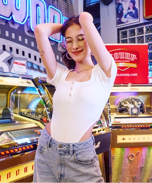 BLONDEY（ブロンディ）の「スナップボタンリブボデイスーツ（その他トップス・レディース・グレー/ブラック/ホワイト/ピンク/グリーン・FREE）」の6枚目の写真