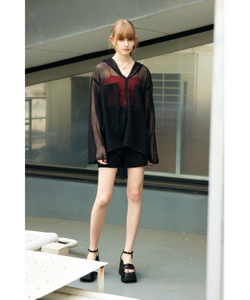 SLY（スライ）の「HOODED MESH BLOUSE フーデッド メッシュ