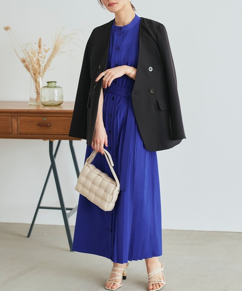 RUIRUE BOUTIQUE（ルイルエブティック）の「プリーツパネル・フレンチスリーブ ロングワンピース（ワンピース・レディース・ブラック/ブラック×ブルー/ブラック×ベージュ/ブラック×カーキ/ロイヤルブルー/ブラック×ピンク・S/M/L/LL/3L/4L/5L）」の10枚目の写真