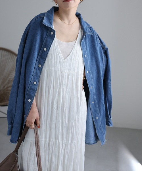 ap retro（アプレトロ）の「シアークリンクルワンピース / バックリボン（ワンピース・レディース・グリーン/ブラック/ブルー/オフホワイト・FREE）」の5枚目の写真