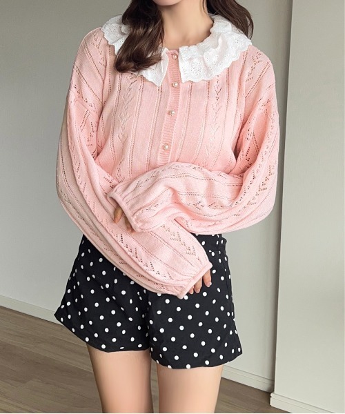 あちゃちゅむ　ディズニーコラボアリス　シルク　アンゴラ　カーディガン　日本製 SHIPS any カーディガン any: AQUA カシミヤ ミックス Vネック ニット