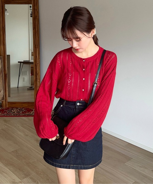 apres jour by あかちゃす（アプレジュールバイアカチャス）の「【あかちゃすコラボアイテム】コットンレースフリルニットカーデ【ZOZOTOWN限定アイテム】（カーディガン/ボレロ・レディース・グレー/レッド/ピンク・フリー/X-LARGE）」の12枚目の写真