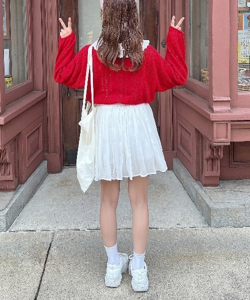 apres jour by あかちゃす（アプレジュールバイアカチャス）の「【あかちゃすコラボアイテム】コットンレースフリルニットカーデ【ZOZOTOWN限定アイテム】（カーディガン/ボレロ・レディース・グレー/レッド/ピンク・フリー/X-LARGE）」の13枚目の写真