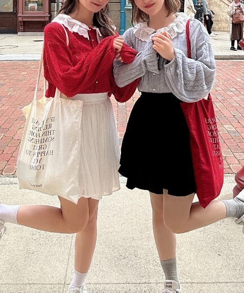 apres jour by あかちゃす（アプレジュールバイアカチャス）の「【あかちゃすコラボアイテム】コットンレースフリルニットカーデ【ZOZOTOWN限定アイテム】（カーディガン/ボレロ・レディース・グレー/レッド/ピンク・フリー/X-LARGE）」の14枚目の写真