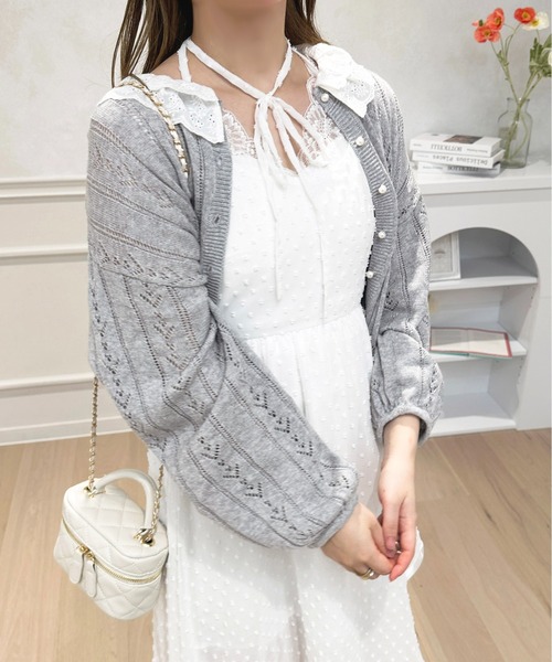 apres jour by あかちゃす（アプレジュールバイアカチャス）の「【あかちゃすコラボアイテム】コットンレースフリルニットカーデ【ZOZOTOWN限定アイテム】（カーディガン/ボレロ・レディース・グレー/レッド/ピンク・フリー/X-LARGE）」の16枚目の写真