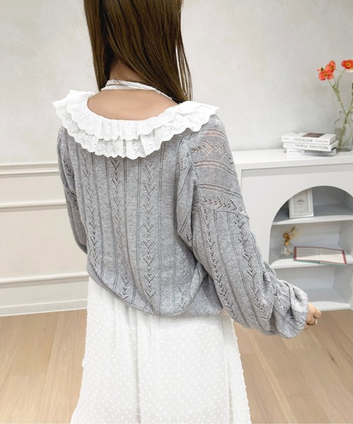 apres jour by あかちゃす（アプレジュールバイアカチャス）の「【あかちゃすコラボアイテム】コットンレースフリルニットカーデ【ZOZOTOWN限定アイテム】（カーディガン/ボレロ・レディース・グレー/レッド/ピンク・フリー/X-LARGE）」の21枚目の写真