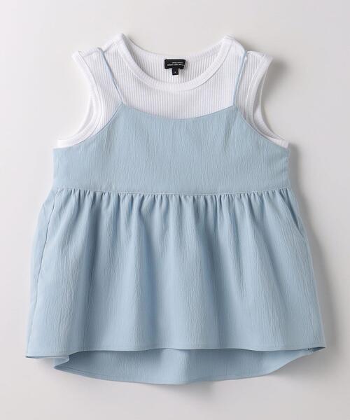 green label relaxing(グリーンレーベルリラクシング)の「TJ テレコノースリ×キャミソール セット 110cm-130cm(Tシャツ/カットソー・キッズ・シャーベット/ライトブルー・S130/XS110)」の2枚目の写真