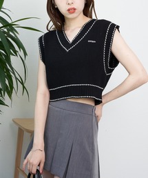 Chico | 短丈バイカラーニットベスト(ベスト)