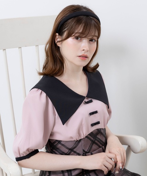 DearMyLoveRose(ディアマイラブローズ)の「シアーチェック柄ドッキングオトナセーラーワンピース(ワンピース・レディース・ベビーピンク/ピンク系その他/ベージュ系その他/ベージュ・MEDIUM/XX-LARGE/X-LARGE/LARGE)」の15枚目の写真
