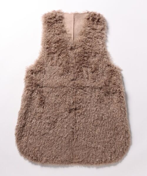 Q（キュー）の「リバー プードルファーベスト（ベスト・レディース・ベージュ/ダークブラウン・MEDIUM）」の10枚目の写真