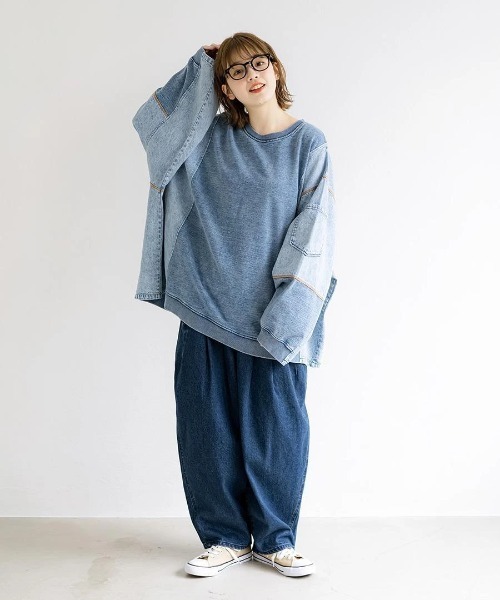 sammy さん mililopiulu ケミカルデニム パーカー GLAY GALFY（ガルフィー） 半分パーカー 144021 #73 SAX×BEIGE #100 BEIGE