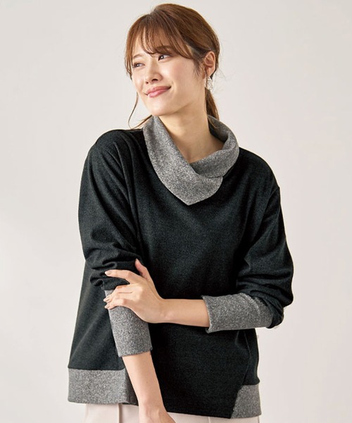 BELLUNA PLUS(ベルーナ)の「配色切替デザインプルオーバー(Tシャツ/カットソー・レディース・ブラック系その他/オレンジ系その他/杢グレー/ブルー系その他・X-LARGE/MEDIUM/LARGE)」の2枚目の写真