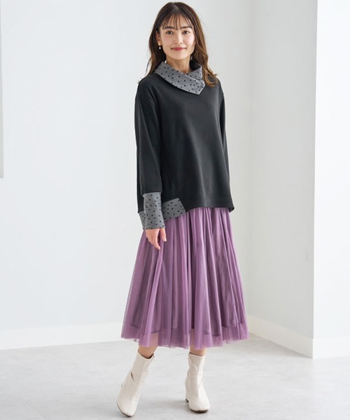 BELLUNA PLUS(ベルーナ)の「配色切替デザインプルオーバー(Tシャツ/カットソー・レディース・ブラック系その他/オレンジ系その他/杢グレー/ブルー系その他・X-LARGE/MEDIUM/LARGE)」の8枚目の写真