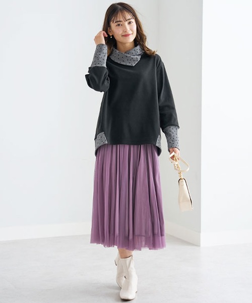 BELLUNA PLUS(ベルーナ)の「配色切替デザインプルオーバー(Tシャツ/カットソー・レディース・ブラック系その他/オレンジ系その他/杢グレー/ブルー系その他・X-LARGE/MEDIUM/LARGE)」の9枚目の写真