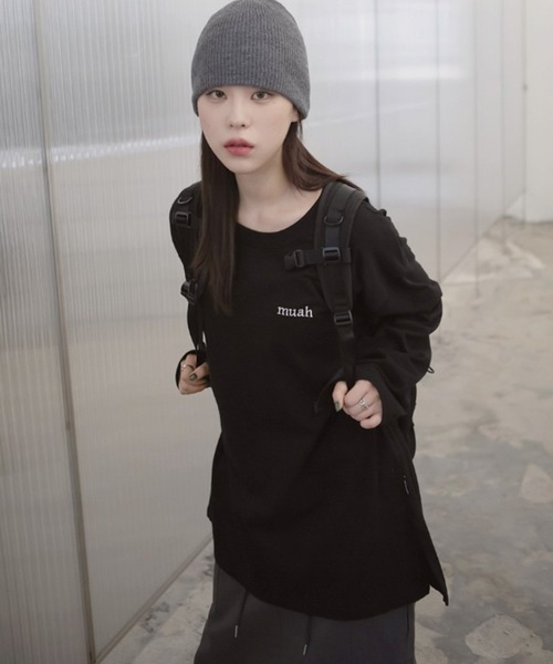 muahmuah(ムーアムーア)の「A'GEM/9 × .kom『muah muah/ムーアムーア』STITCH LOGO LONG SLEEVE T-SHIRT/ステッチロゴ 長袖Tシャツ(Tシャツ/カットソー・レディース・ホワイト/ブラック・FREE)」の14枚目の写真