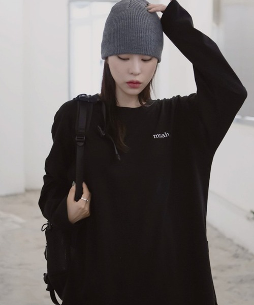 muahmuah(ムーアムーア)の「A'GEM/9 × .kom『muah muah/ムーアムーア』STITCH LOGO LONG SLEEVE T-SHIRT/ステッチロゴ 長袖Tシャツ(Tシャツ/カットソー・レディース・ホワイト/ブラック・FREE)」の13枚目の写真