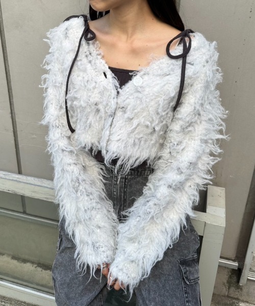 OLIVE des OLIVE（オリーブデオリーブ）の「【WEB限定カラー有】ミックス起毛クロップドカーデ　1032050270（カーディガン/ボレロ・レディース・ライトベージュ/オフホワイト/ラベンダー/オートミール/チャコールグレー・FREE）」の3枚目の写真