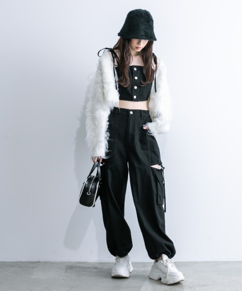 OLIVE des OLIVE（オリーブデオリーブ）の「【WEB限定カラー有】ミックス起毛クロップドカーデ　1032050270（カーディガン/ボレロ・レディース・ライトベージュ/オフホワイト/ラベンダー/オートミール/チャコールグレー・FREE）」の6枚目の写真