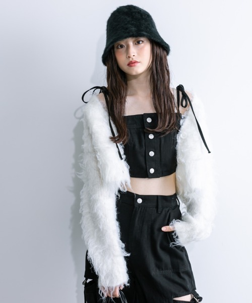 OLIVE des OLIVE（オリーブデオリーブ）の「【WEB限定カラー有】ミックス起毛クロップドカーデ　1032050270（カーディガン/ボレロ・レディース・ライトベージュ/オフホワイト/ラベンダー/オートミール/チャコールグレー・FREE）」の9枚目の写真