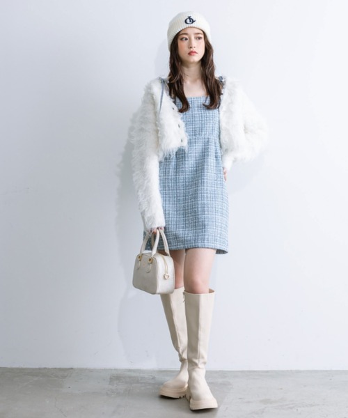 OLIVE des OLIVE（オリーブデオリーブ）の「【WEB限定カラー有】ミックス起毛クロップドカーデ　1032050270（カーディガン/ボレロ・レディース・ライトベージュ/オフホワイト/ラベンダー/オートミール/チャコールグレー・FREE）」の12枚目の写真