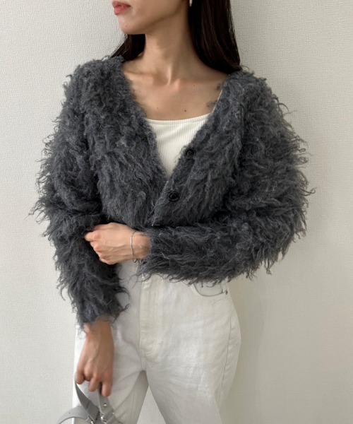 OLIVE des OLIVE（オリーブデオリーブ）の「【WEB限定カラー有】ミックス起毛クロップドカーデ　1032050270（カーディガン/ボレロ・レディース・ライトベージュ/オフホワイト/ラベンダー/オートミール/チャコールグレー・FREE）」の15枚目の写真