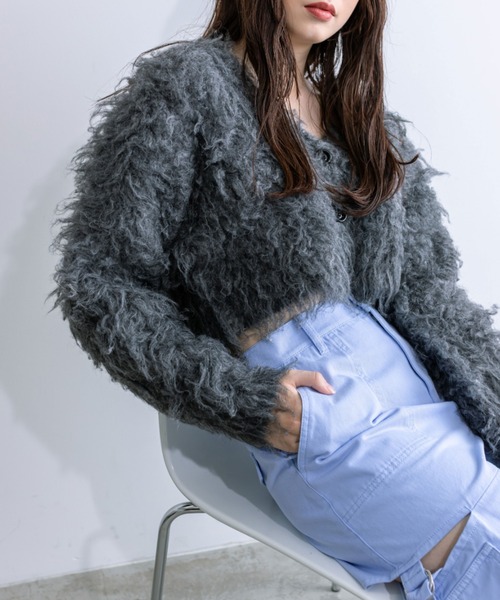 OLIVE des OLIVE（オリーブデオリーブ）の「【WEB限定カラー有】ミックス起毛クロップドカーデ　1032050270（カーディガン/ボレロ・レディース・ライトベージュ/オフホワイト/ラベンダー/オートミール/チャコールグレー・FREE）」の19枚目の写真