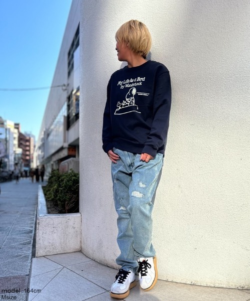 SNOOPY×OLD BETTY'S（スヌーピーカケルオールドベティーズ）の「スヌーピー【SNOOPY】Crew Neck Sweat (My Life As柄)（スウェット・レディース・ネイビー・M/L）」の3枚目の写真
