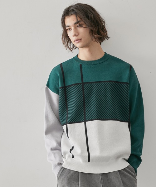 j.n.r.d(ジェー・エヌ・アール・ディー)の「j.n.r.d/カラースキームニットプルオーバー(ニット/セーター・メンズ・グリーン/ベージュ/ネイビー/ワイン・LL/L/M)」の1枚目の写真