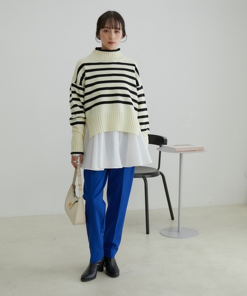 VIS（ビス）の「【洗える・防シワ】美HIT裏起毛テーパードパンツ（スラックス・レディース・ブルー/ホワイト系その他5/ブラック・M/S/SS）」の5枚目の写真