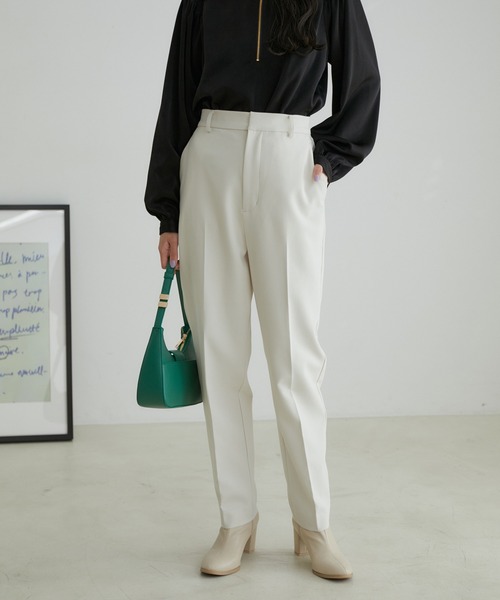 VIS（ビス）の「【洗える・防シワ】美HIT裏起毛テーパードパンツ（スラックス・レディース・ブルー/ホワイト系その他5/ブラック・M/S/SS）」の6枚目の写真