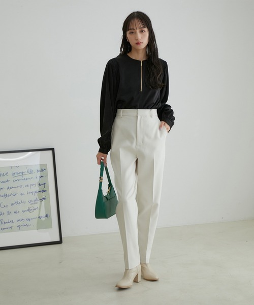 VIS（ビス）の「【洗える・防シワ】美HIT裏起毛テーパードパンツ（スラックス・レディース・ブルー/ホワイト系その他5/ブラック・M/S/SS）」の7枚目の写真