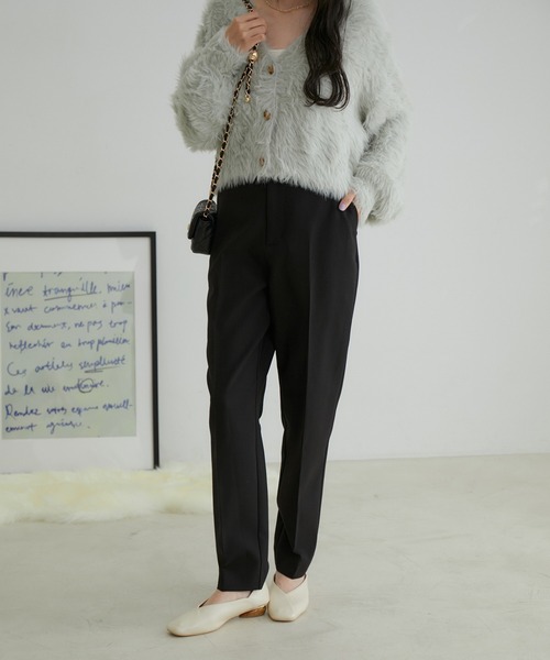 VIS（ビス）の「【洗える・防シワ】美HIT裏起毛テーパードパンツ（スラックス・レディース・ブルー/ホワイト系その他5/ブラック・M/S/SS）」の8枚目の写真