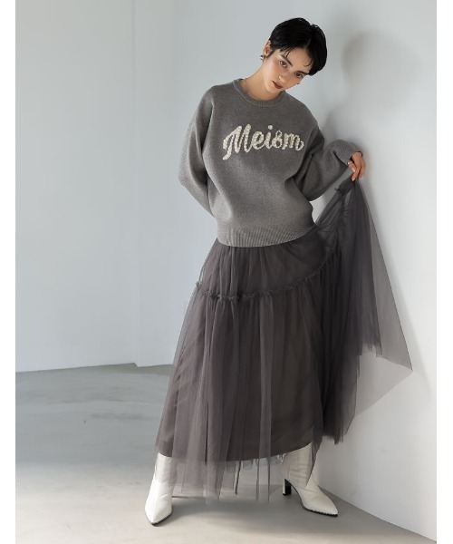 Re:EDIT（リエディ）の「[2024-25 WINTER COLLECTION][MEISM by Re:EDIT][お気に入り数5,000突破！]パールロゴニットトップス（ニット/セーター・レディース・ブラック/グレー・LARGE/MEDIUM）」の4枚目の写真