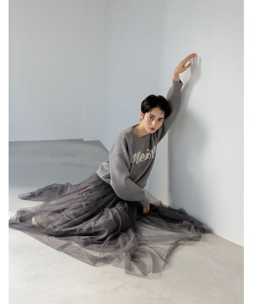 Re:EDIT（リエディ）の「[2024-25 WINTER COLLECTION][MEISM by Re:EDIT][お気に入り数5,000突破！]パールロゴニットトップス（ニット/セーター・レディース・ブラック/グレー・LARGE/MEDIUM）」の6枚目の写真