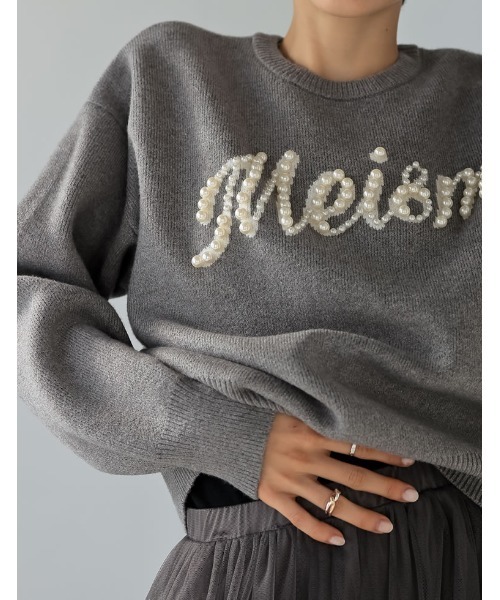 Re:EDIT（リエディ）の「[2024-25 WINTER COLLECTION][MEISM by Re:EDIT][お気に入り数5,000突破！]パールロゴニットトップス（ニット/セーター・レディース・ブラック/グレー・LARGE/MEDIUM）」の8枚目の写真