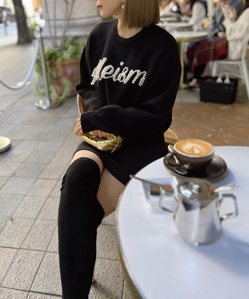 [2024-25 WINTER COLLECTION][MEISM by Re:EDIT][お気に入り数5,000突破！]パールロゴニットトップス（ニット/セーター）｜Re:EDIT（リエディ）