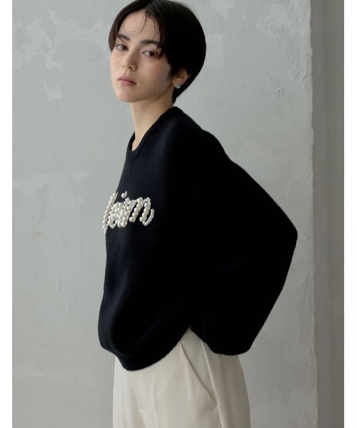 [2024-25 WINTER COLLECTION][MEISM by Re:EDIT][お気に入り数5,000突破！]パールロゴニットトップス（ニット/セーター）｜Re:EDIT（リエディ）