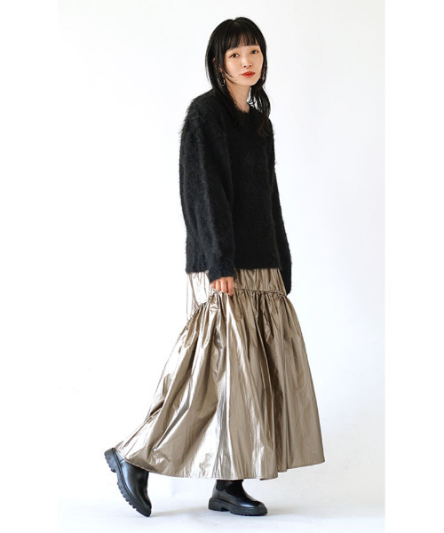 e-zakkamania stores（イーザッカマニアストアーズ）の「【光を纏う、主役級スカート。】 メタリック タフタギャザー フレアスカート（スカート・レディース・ゴールド/ブラック/シルバー・M）」の10枚目の写真