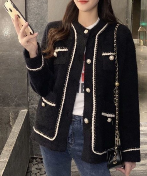 【セール】ノーカラージャケット風ニットカーディガン（ノーカラージャケット）｜Coo+i（クーイ）