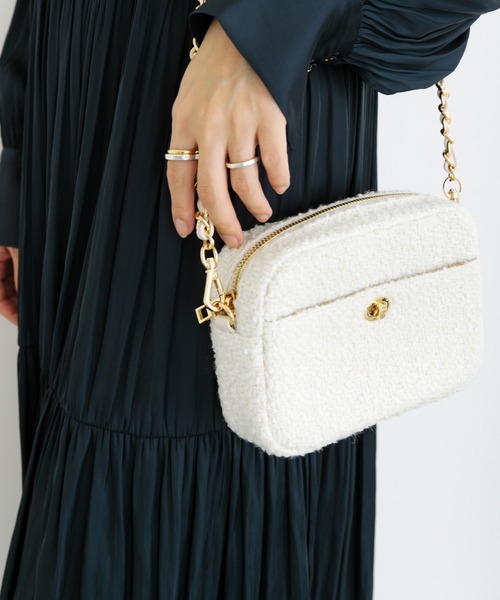 URBAN RESEARCH(アーバンリサーチ)の「ツイードスクエアショルダーバッグ(ショルダーバッグ・レディース・ホワイト/グリーン/ブラック・-)」の6枚目の写真