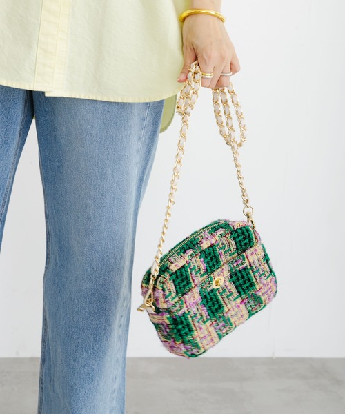 URBAN RESEARCH(アーバンリサーチ)の「ツイードスクエアショルダーバッグ(ショルダーバッグ・レディース・ホワイト/グリーン/ブラック・-)」の10枚目の写真