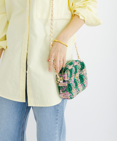 URBAN RESEARCH(アーバンリサーチ)の「ツイードスクエアショルダーバッグ(ショルダーバッグ・レディース・ホワイト/グリーン/ブラック・-)」の14枚目の写真