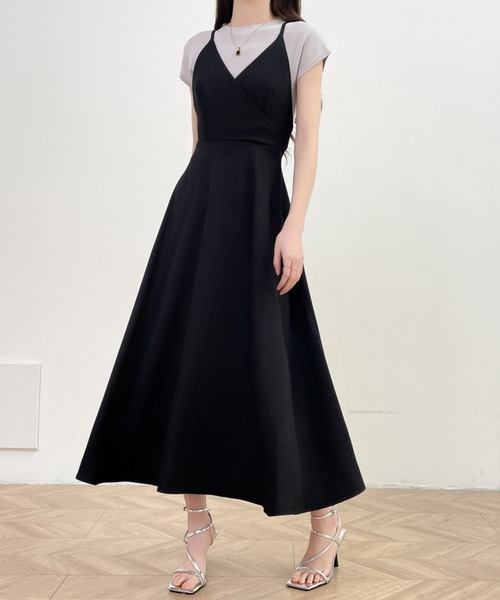 バックリボン シフォン ワンピース マキシ フレア Aライン 上品 バックリボンシフォンワンピース（マキシ丈/ロングワンピース